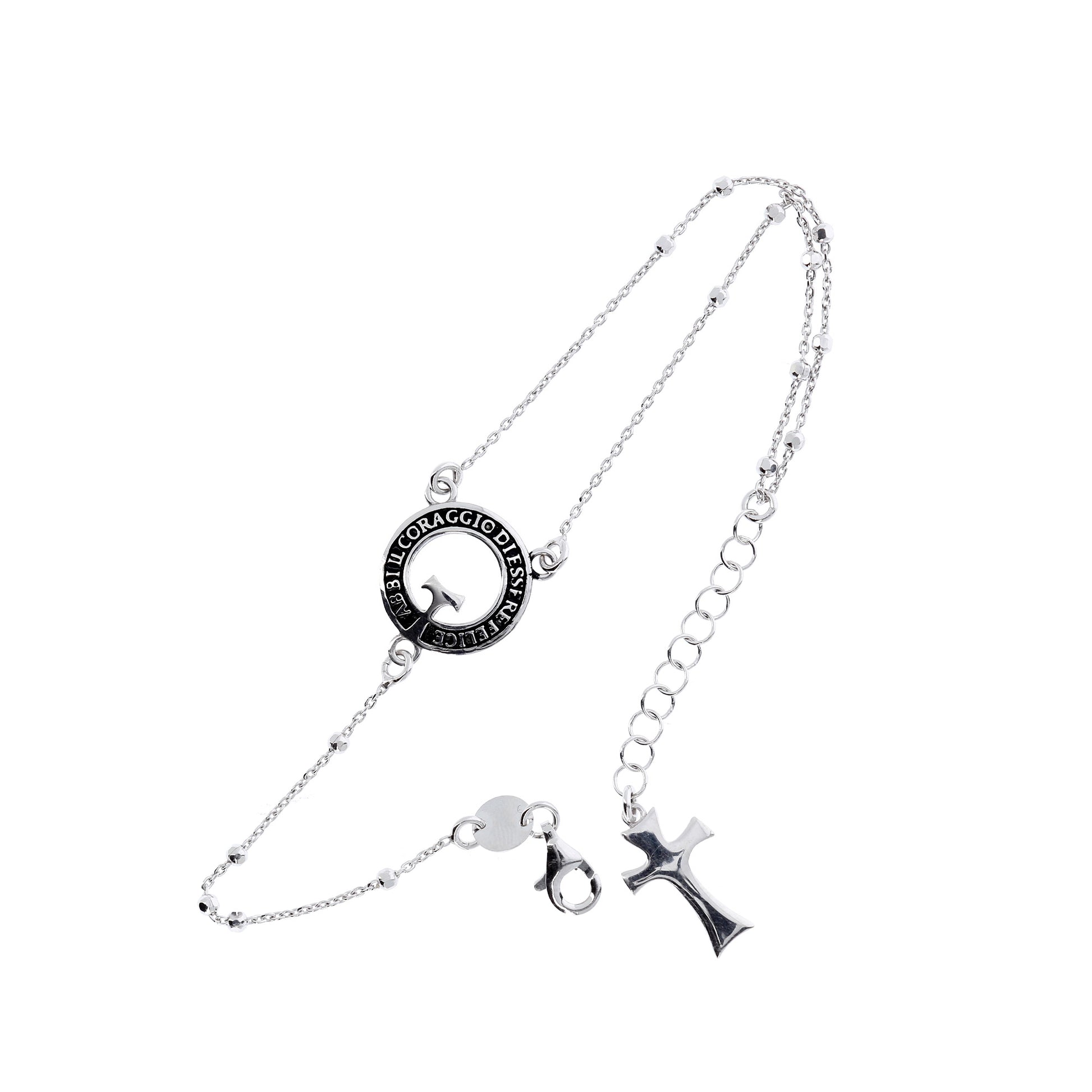 Bracciale Rosario Beatitudinem con elemento inciso e croce, in argento 925