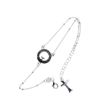 Bracciale Rosario Beatitudinem con elemento inciso e croce, in argento 925