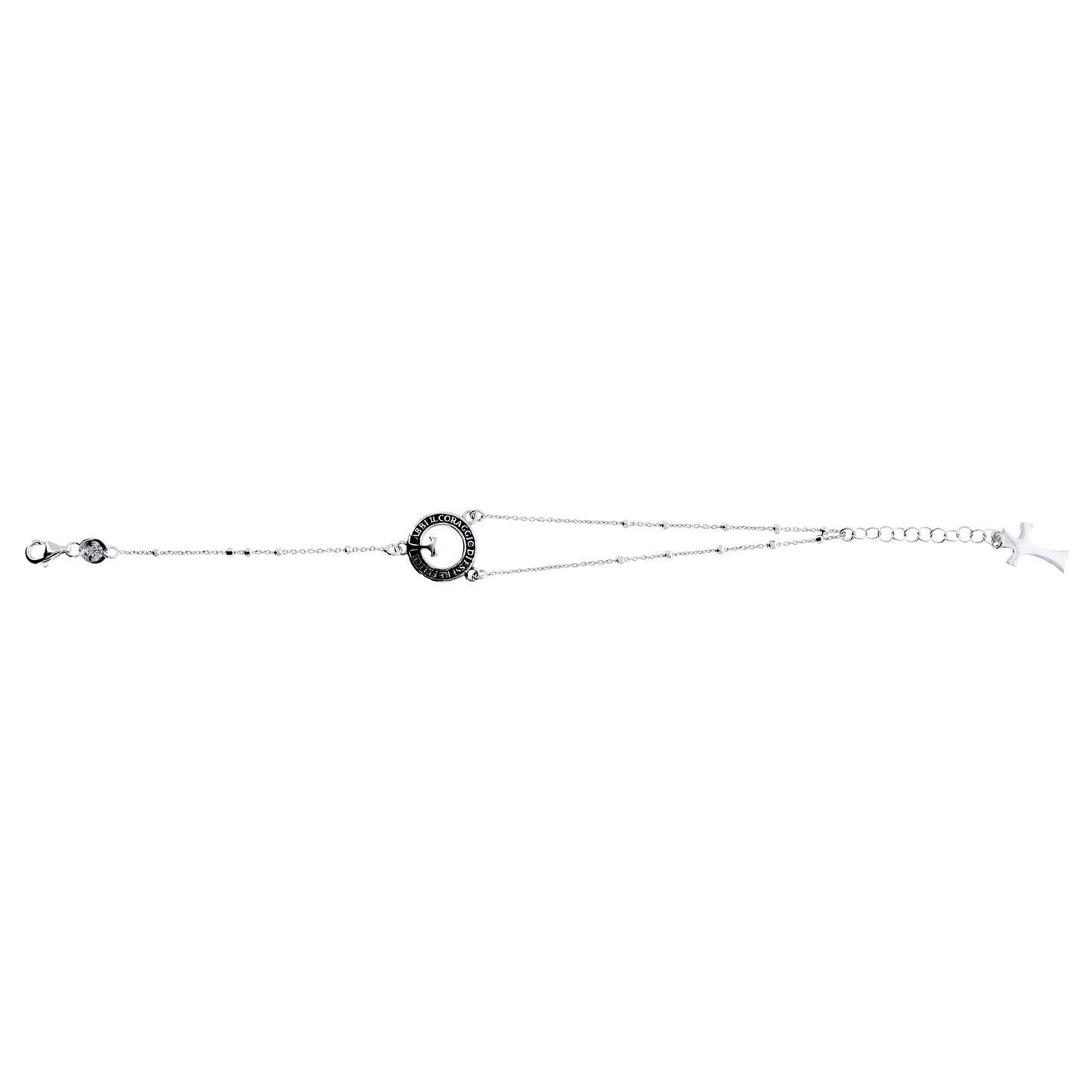 Bracciale Rosario Beatitudinem con elemento inciso e croce, in argento 925