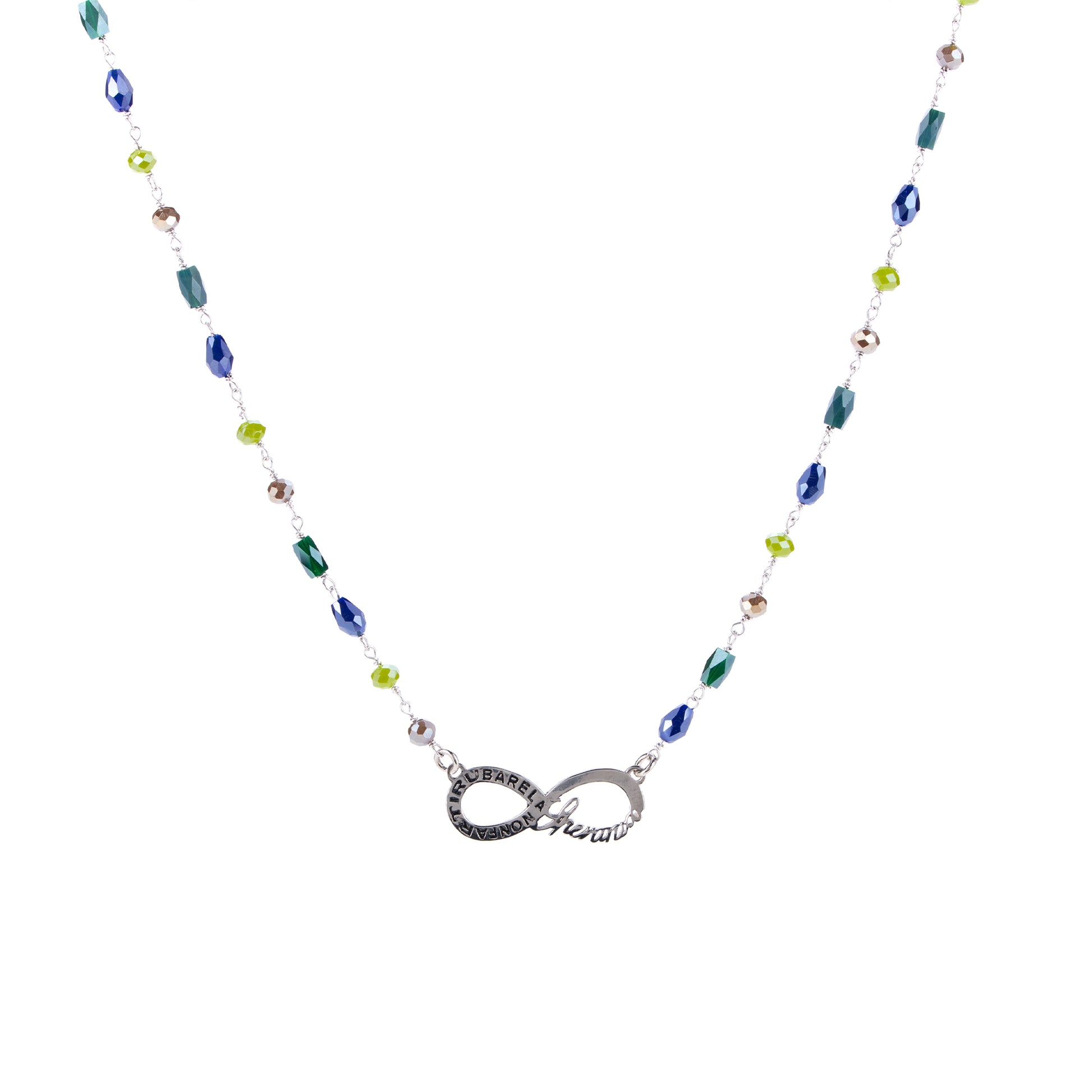 Collana Color Infinitum con pietre colorate,  simbolo infinito e incisione, in argento 925