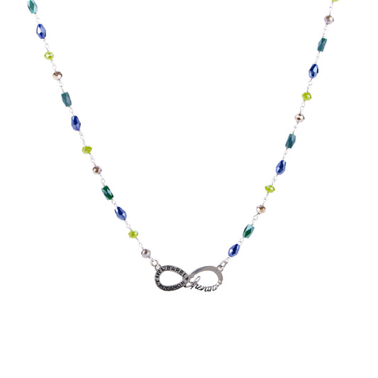 Collana Color Infinitum con pietre colorate,  simbolo infinito e incisione, in argento 925