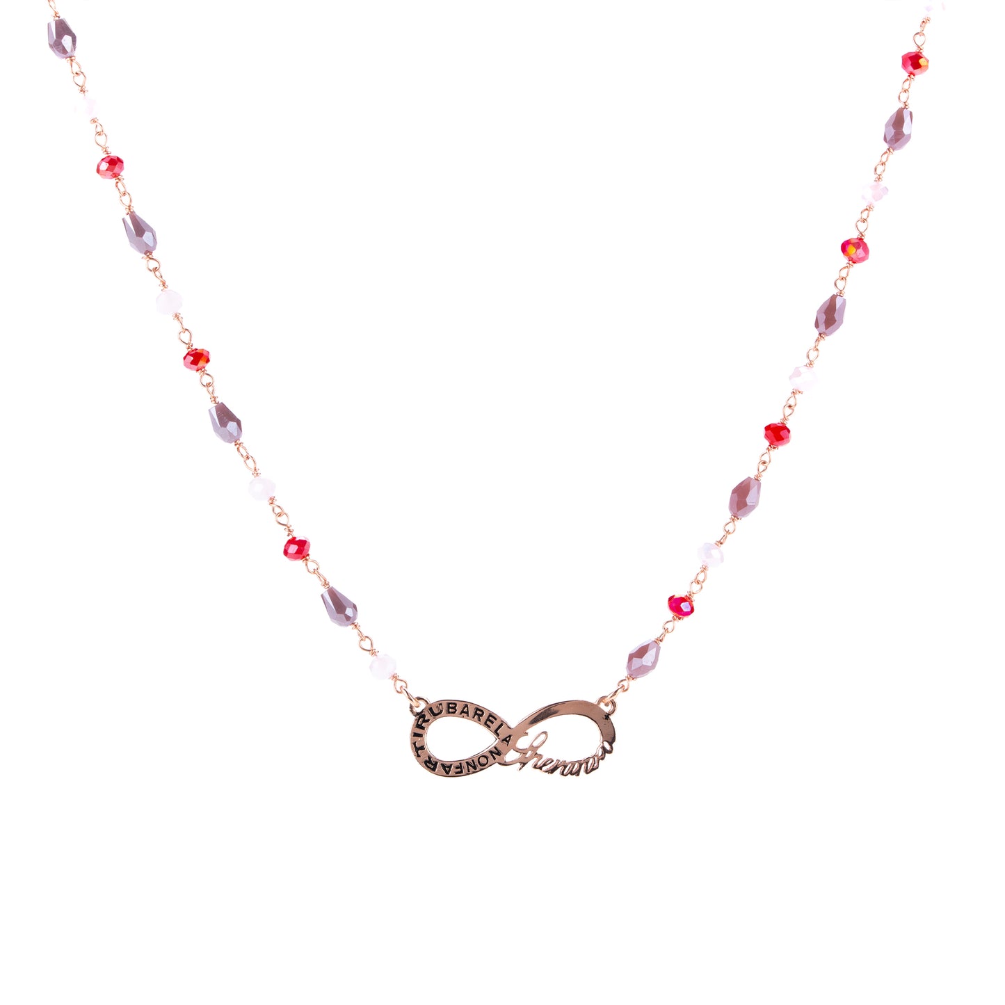 Collana Color Infinitum con pietre colorate,  simbolo infinito e incisione, in argento 925