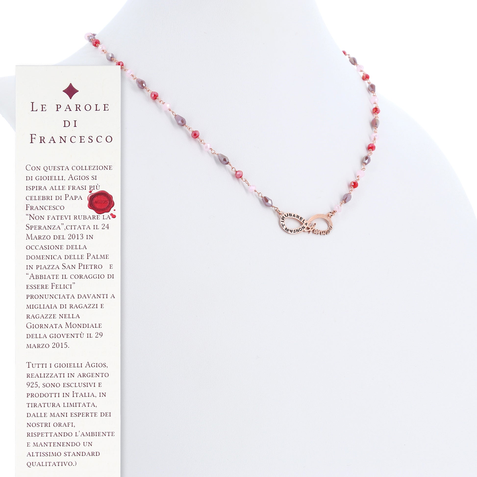 Collana Color Infinitum con pietre colorate,  simbolo infinito e incisione, in argento 925