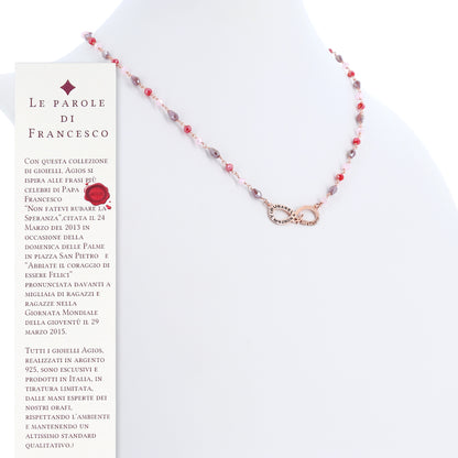 Collana Color Infinitum con pietre colorate,  simbolo infinito e incisione, in argento 925