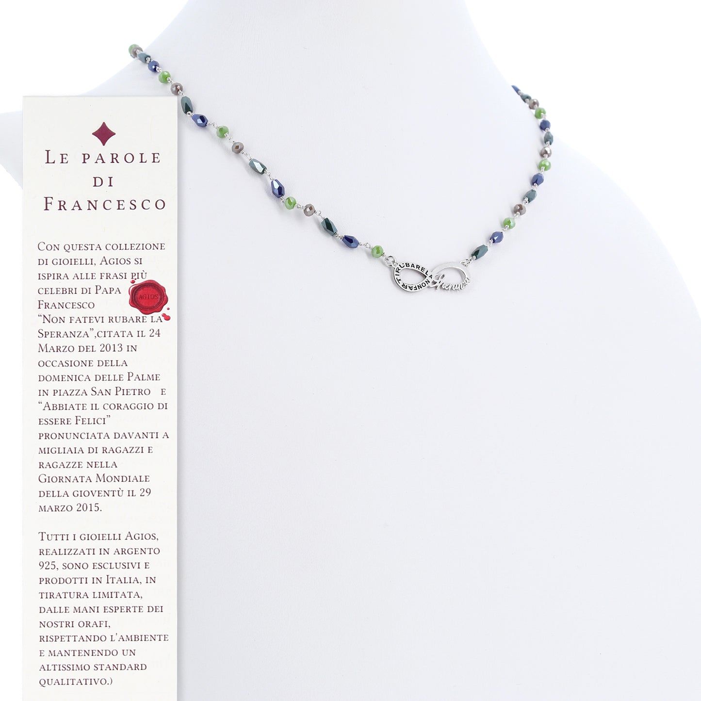 Collana Color Infinitum con pietre colorate,  simbolo infinito e incisione, in argento 925