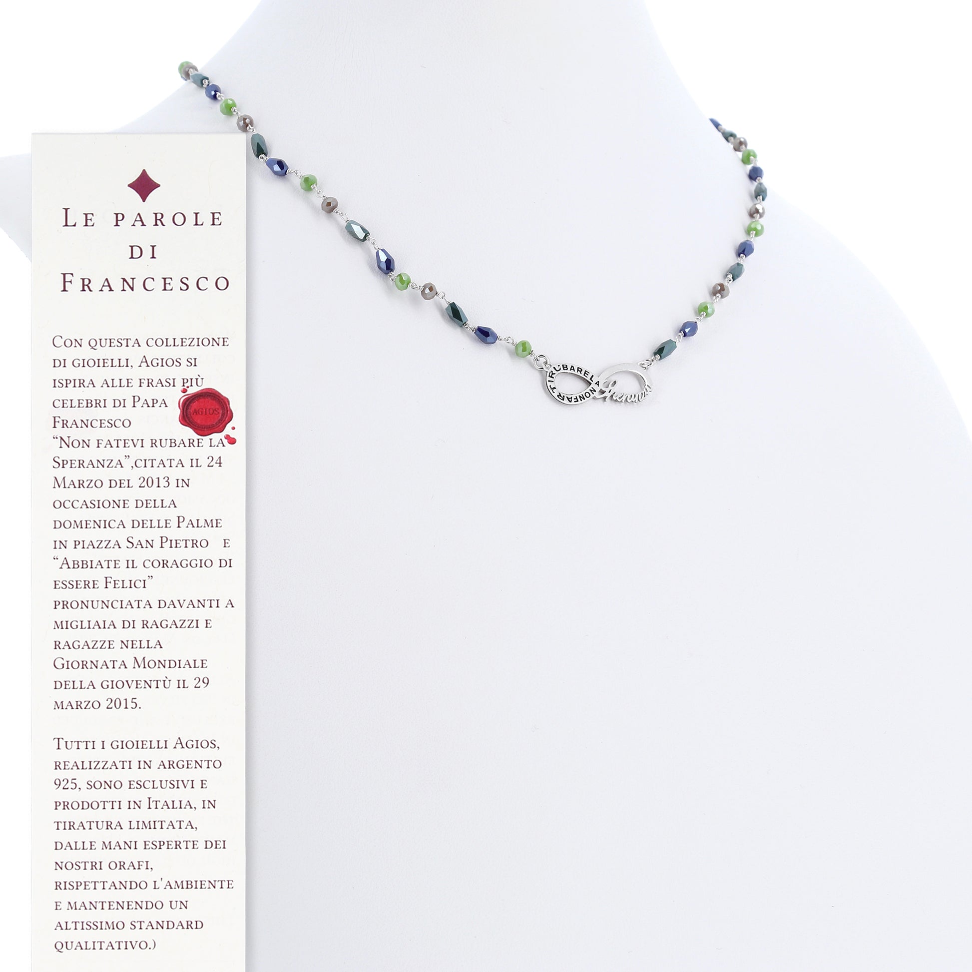 Collana Color Infinitum con pietre colorate,  simbolo infinito e incisione, in argento 925