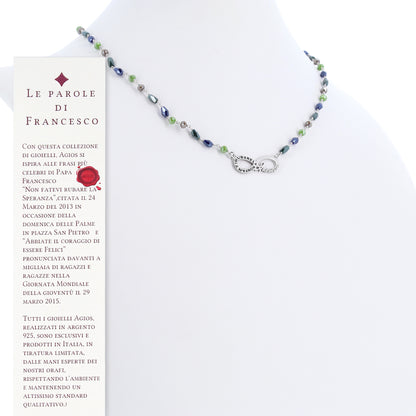 Collana Color Infinitum con pietre colorate,  simbolo infinito e incisione, in argento 925