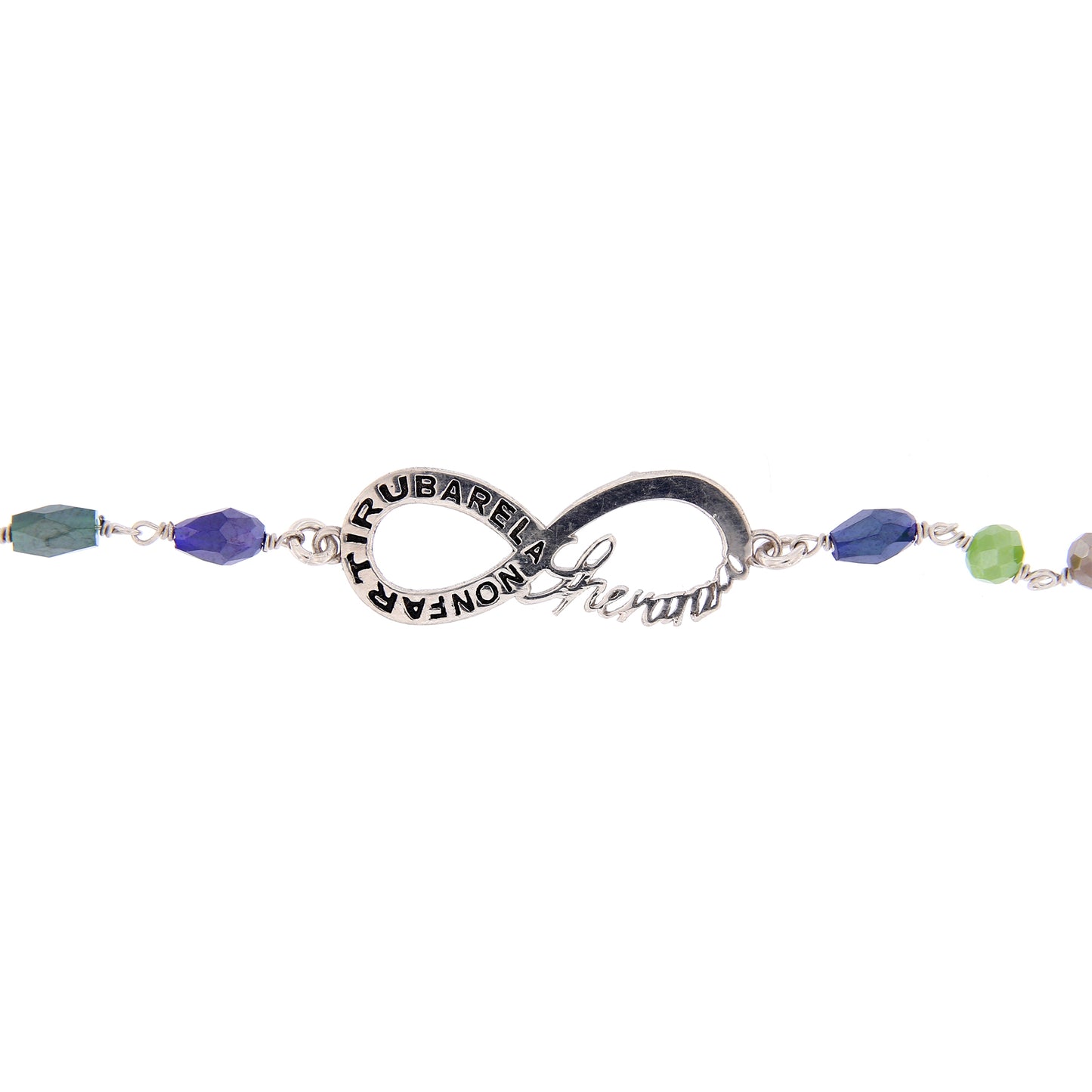 Bracciale Color Infinitum con pietre colorate,  simbolo infinito e incisione, in argento 925