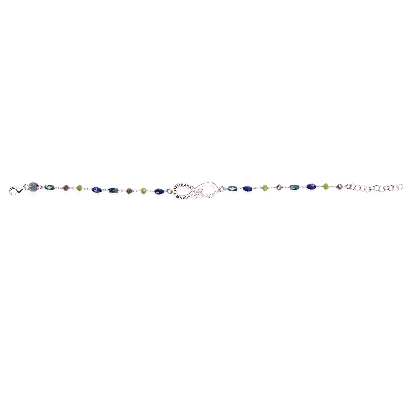 Bracciale Color Infinitum con pietre colorate,  simbolo infinito e incisione, in argento 925