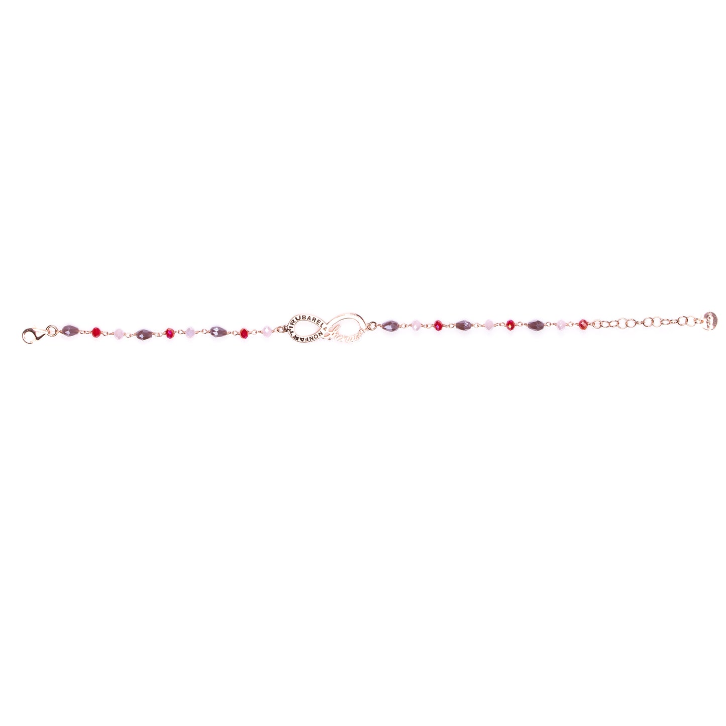 Bracciale Color Infinitum con pietre colorate,  simbolo infinito e incisione, in argento 925