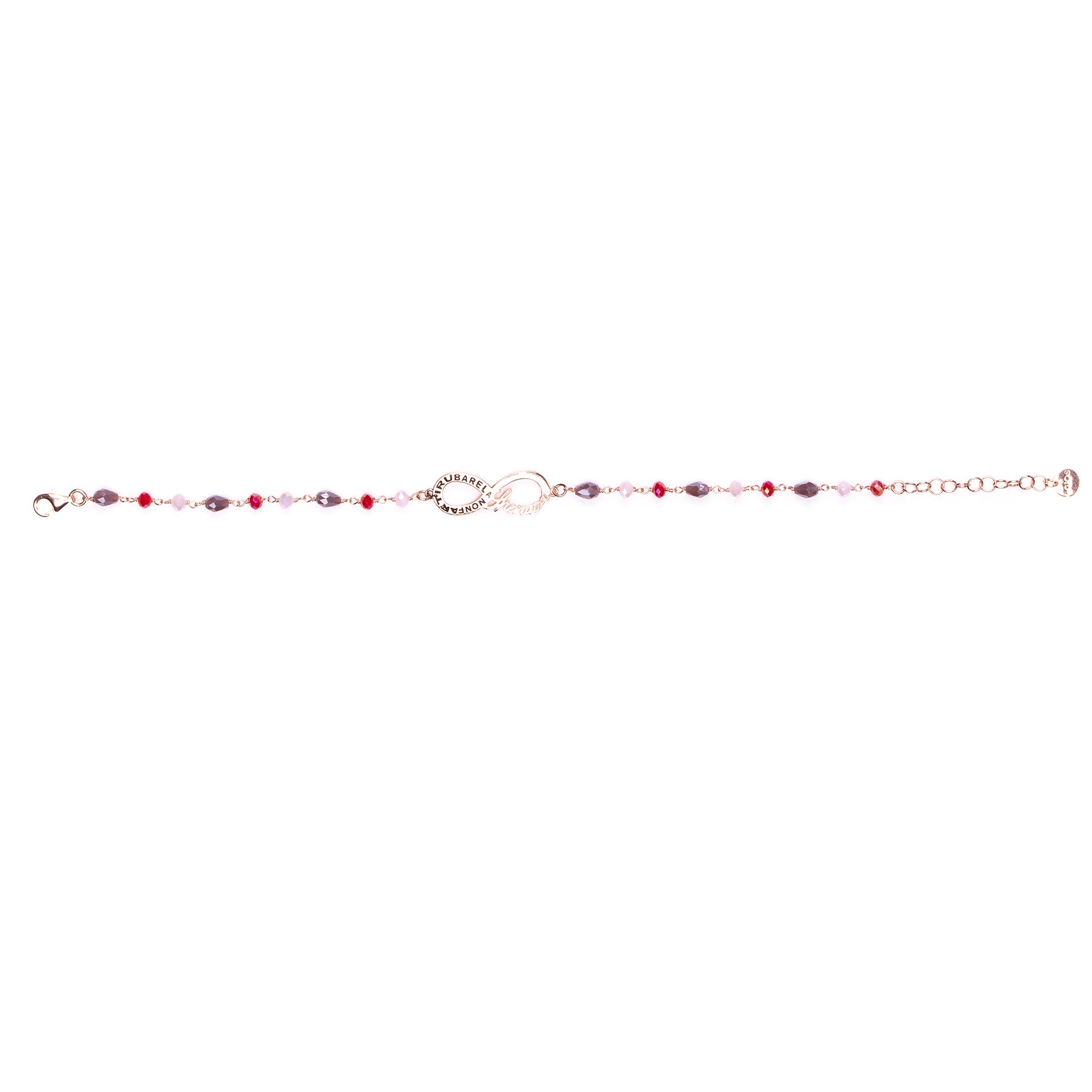 Bracciale Color Infinitum con pietre colorate,  simbolo infinito e incisione, in argento 925