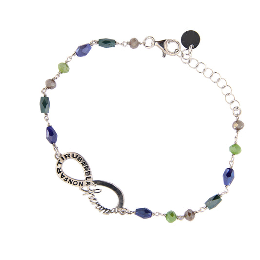Bracciale Color Infinitum con pietre colorate,  simbolo infinito e incisione, in argento 925