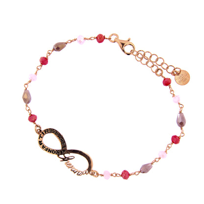 Bracciale Color Infinitum con pietre colorate,  simbolo infinito e incisione, in argento 925
