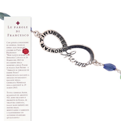 Bracciale Color Infinitum con pietre colorate,  simbolo infinito e incisione, in argento 925