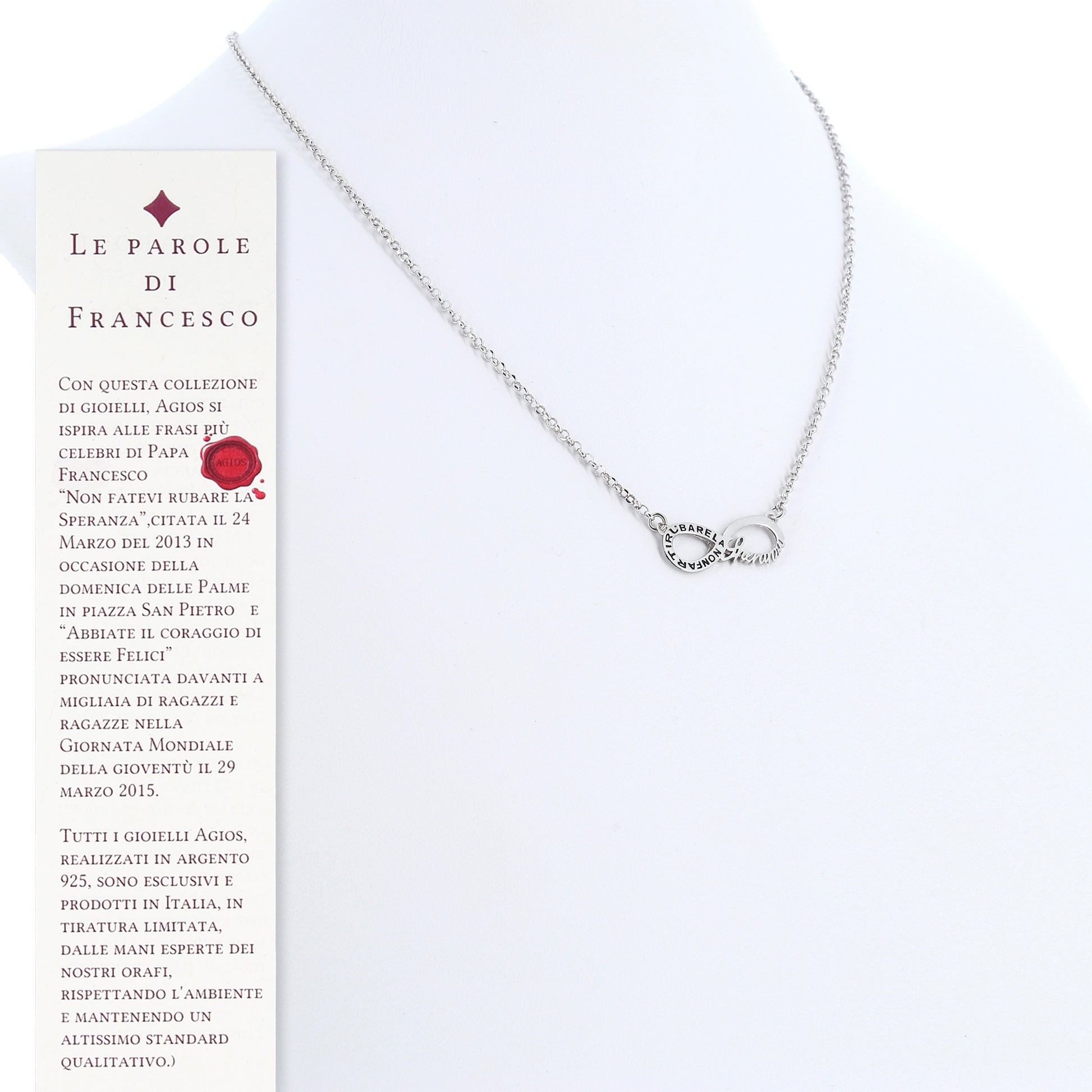 Collana Infinitum con simbolo infinito e incisione, in argento 925