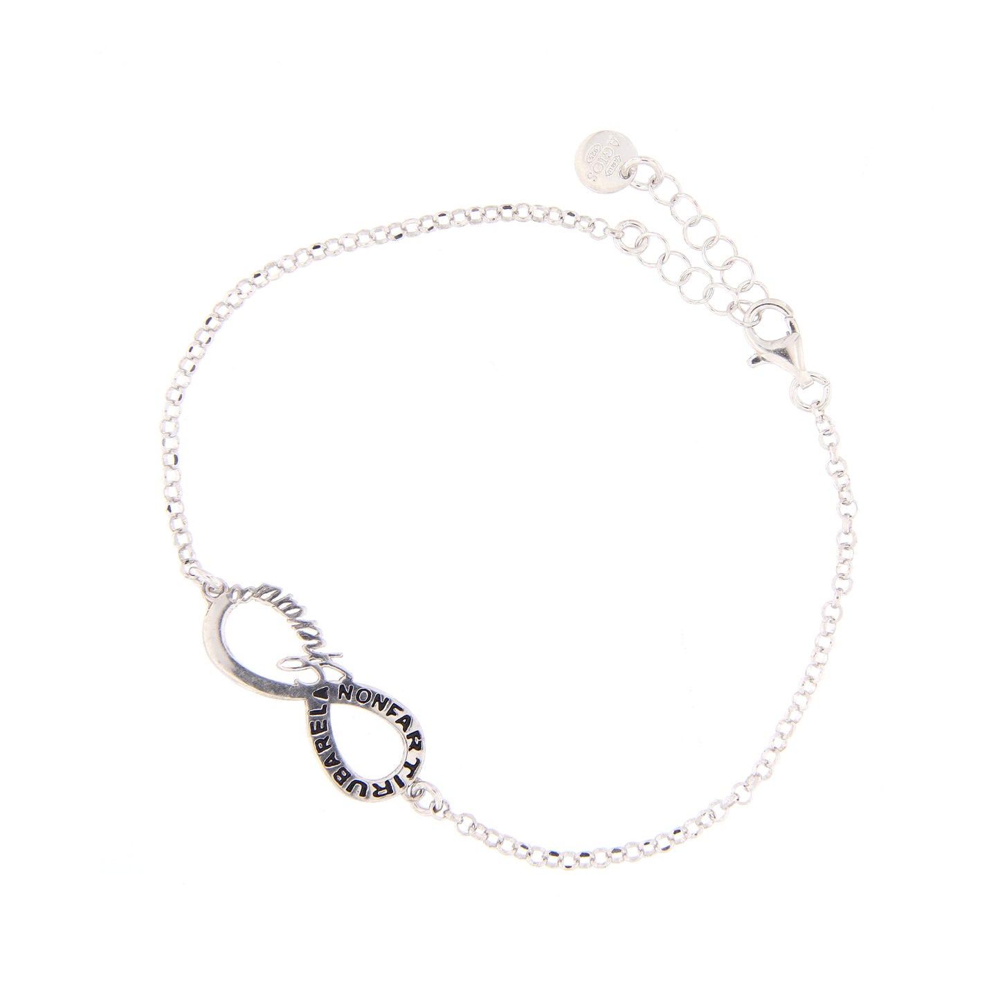 Bracciale Infinitum con simbolo infinito e incisione, in argento 925