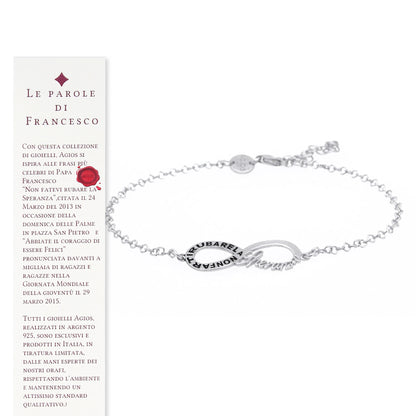 Bracciale Infinitum con simbolo infinito e incisione, in argento 925