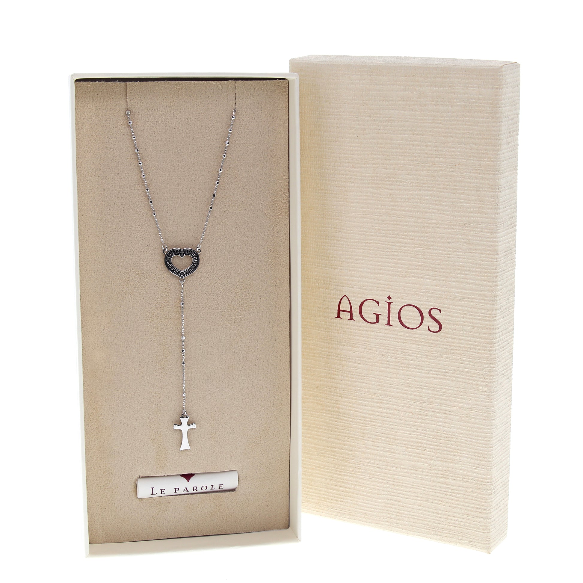 Collana Rosario Cor con crociera incisa, in argento 925