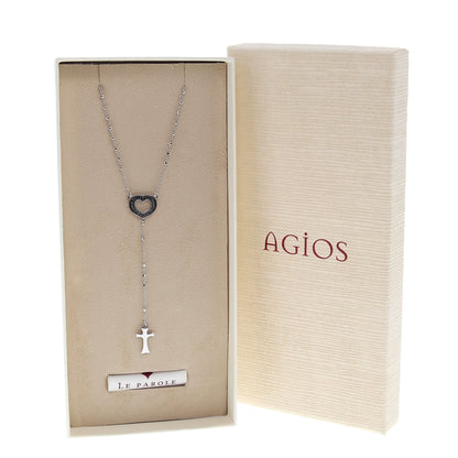 Collana Rosario Cor con crociera incisa, in argento 925