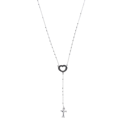 Collana Rosario Cor con crociera incisa, in argento 925