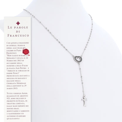 Collana Rosario Cor con crociera incisa, in argento 925
