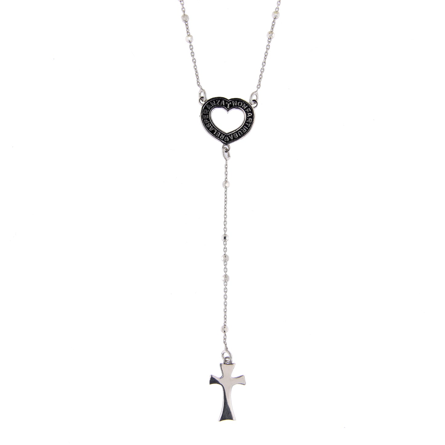 Collana Rosario Cor con crociera incisa, in argento 925