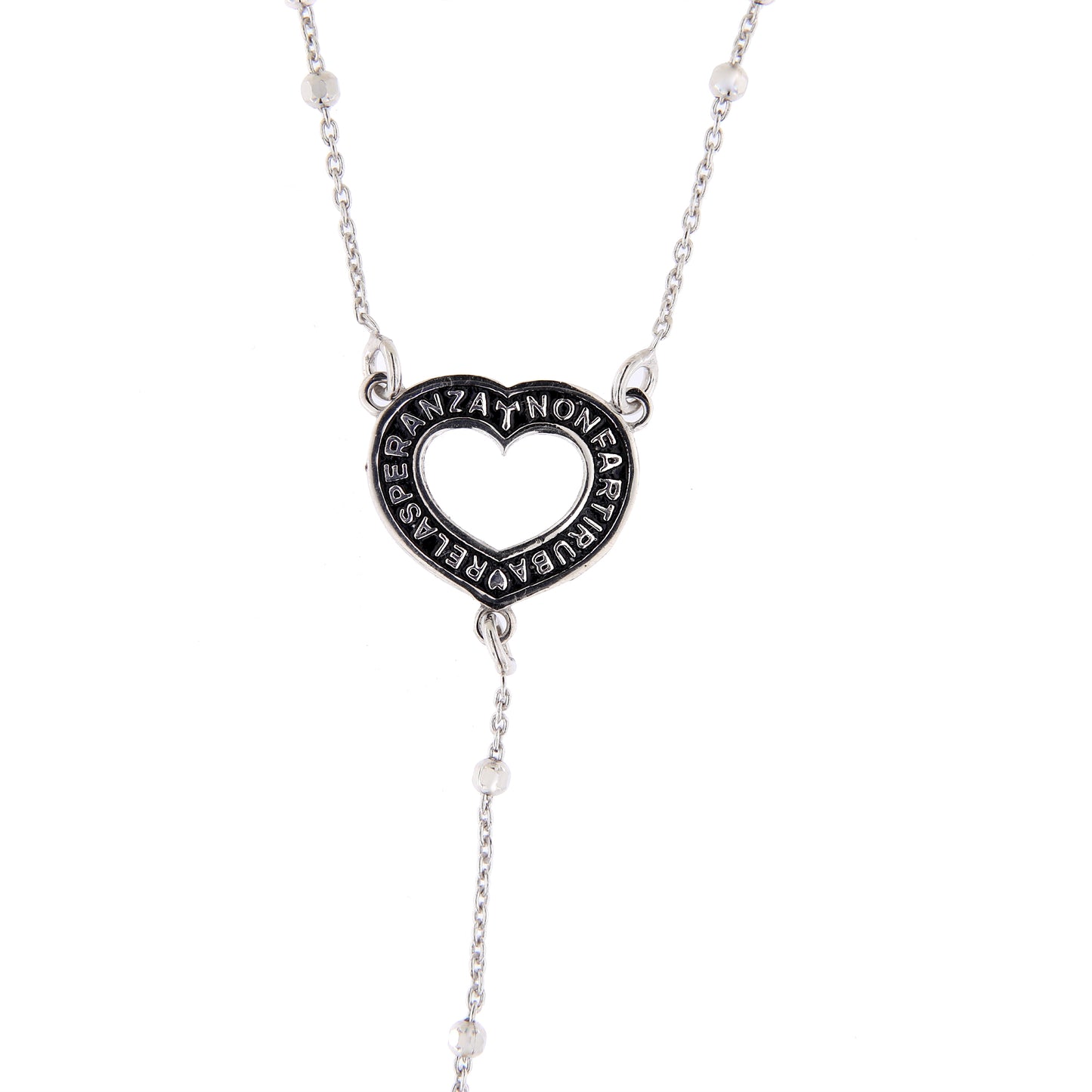 Collana Rosario Cor con crociera incisa, in argento 925