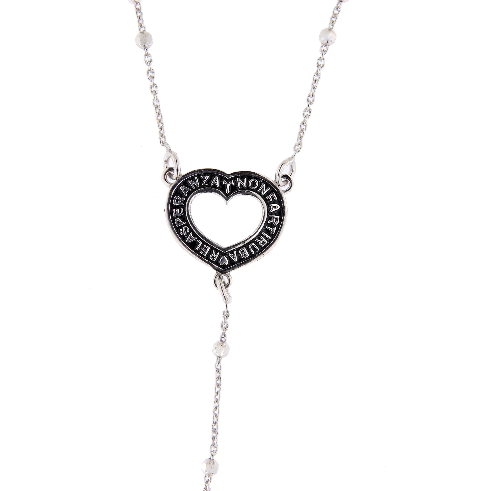 Collana Rosario Cor con crociera incisa, in argento 925
