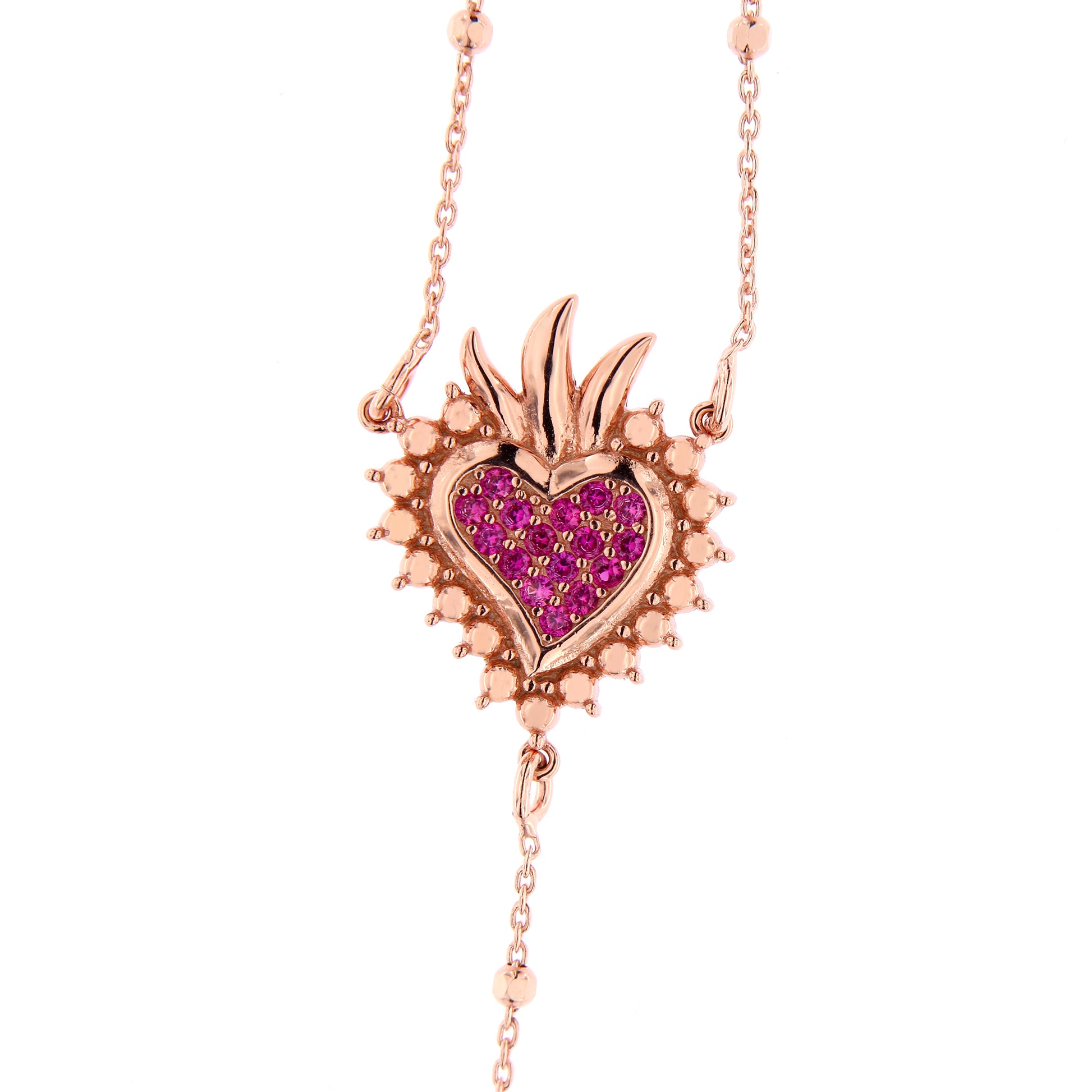 Collana Rosario Lumae Cor con crociera Cuore Votivo, argento 925 rosè