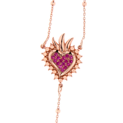 Collana Rosario Lumae Cor con crociera Cuore Votivo, argento 925 rosè