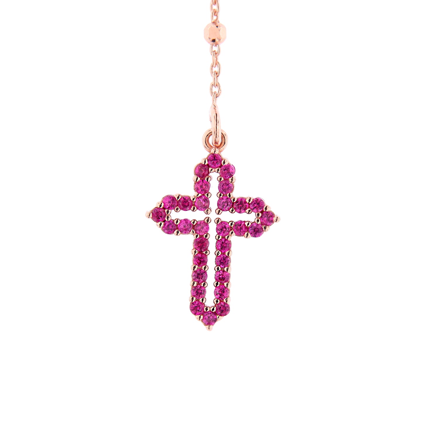 Collana Rosario Lumae Cor con crociera Cuore Votivo, argento 925 rosè