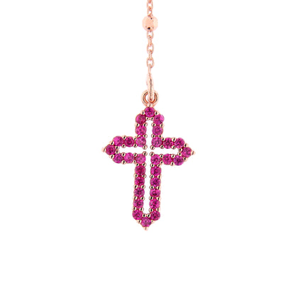 Collana Rosario Lumae Cor con crociera Cuore Votivo, argento 925 rosè