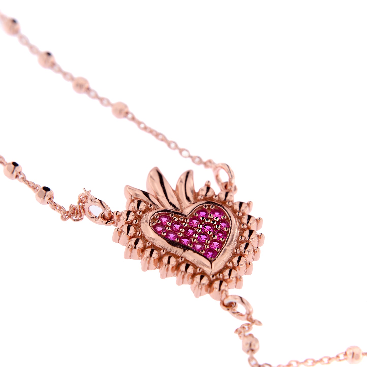 Collana Rosario Lumae Cor con crociera Cuore Votivo, argento 925 rosè