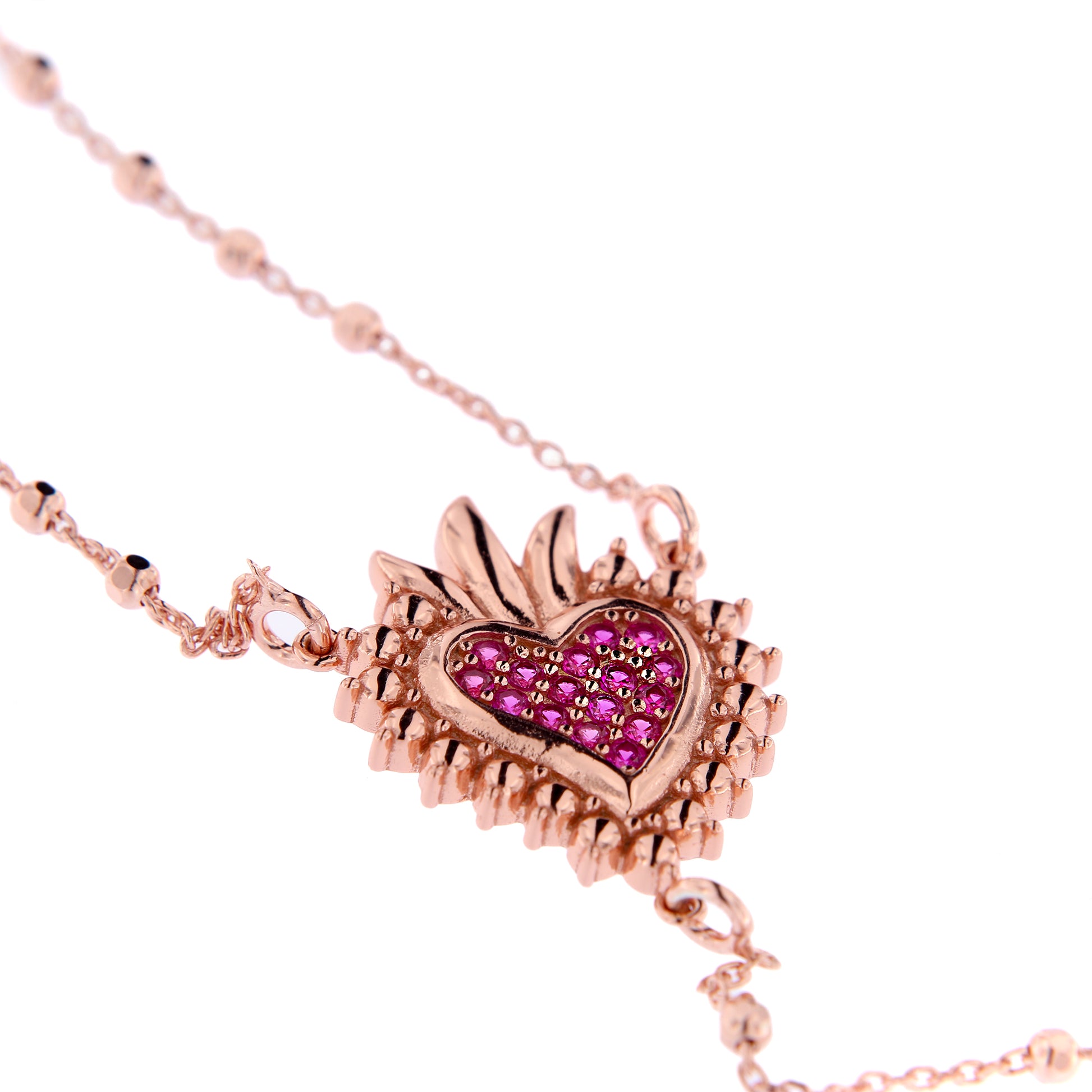 Collana Rosario Lumae Cor con crociera Cuore Votivo, argento 925 rosè
