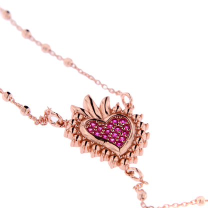 Collana Rosario Lumae Cor con crociera Cuore Votivo, argento 925 rosè
