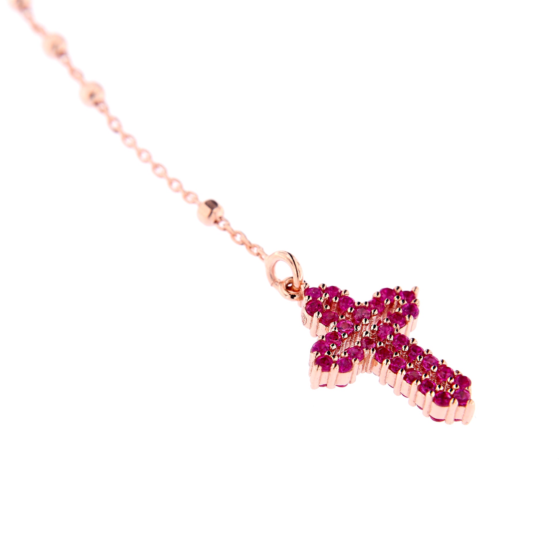 Collana Rosario Lumae Cor con crociera Cuore Votivo, argento 925 rosè