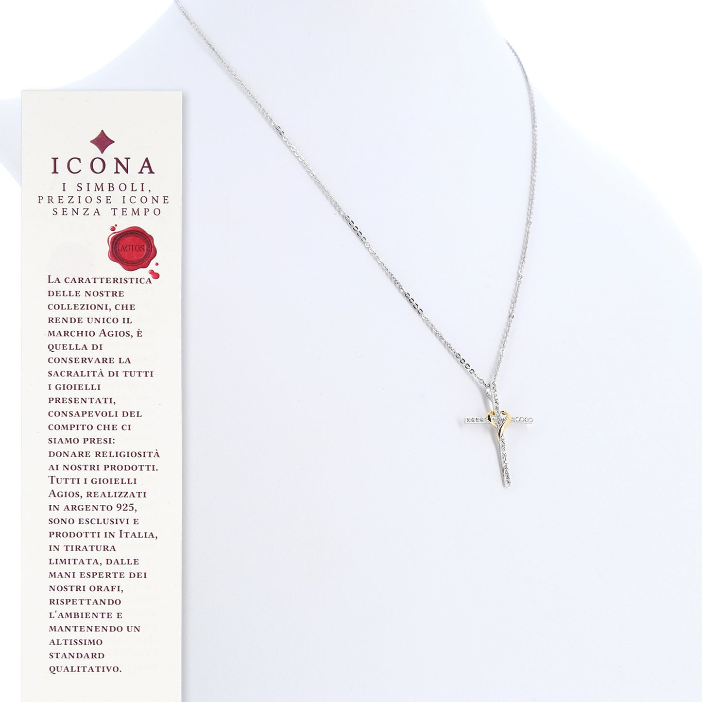 Collana Illumina con Croce e zirconi, argento 925