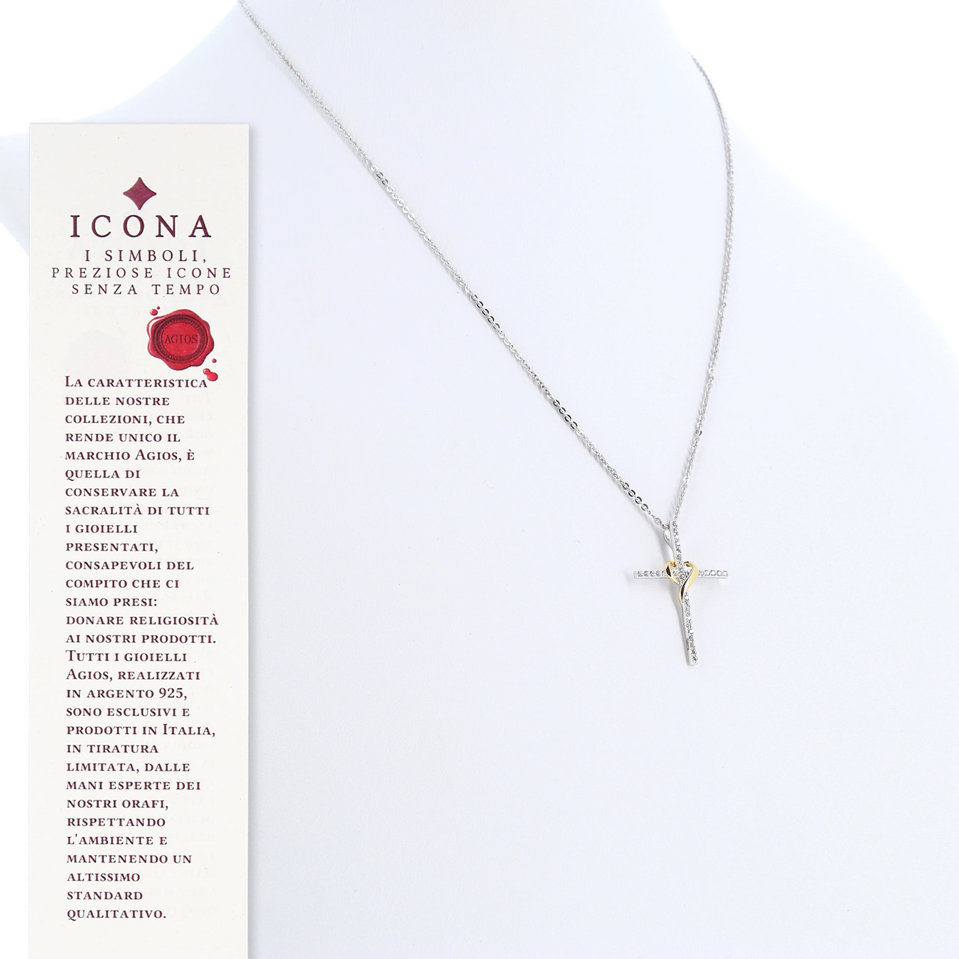 Collana Illumina con Croce e zirconi, argento 925