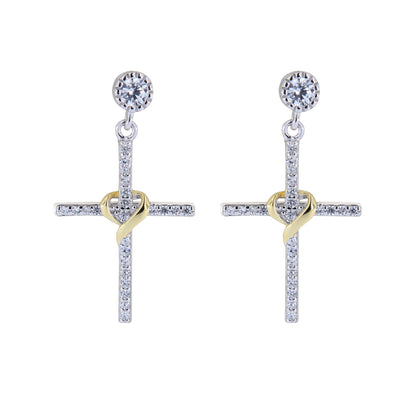 Orecchini Illumina, Croce con zirconi bianchi in argento 925