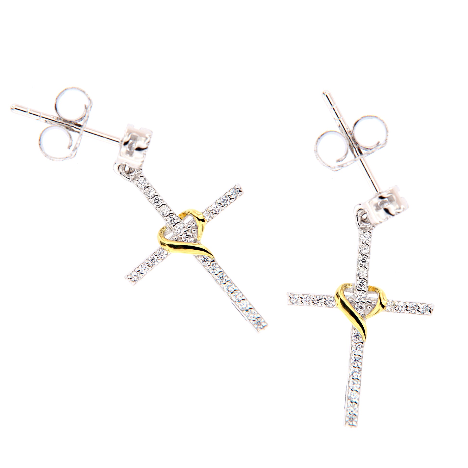 Orecchini Illumina, Croce con zirconi bianchi in argento 925