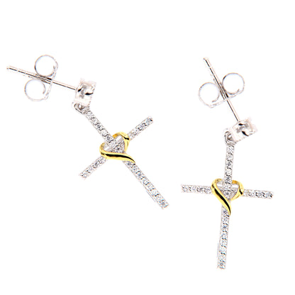 Orecchini Illumina, Croce con zirconi bianchi in argento 925