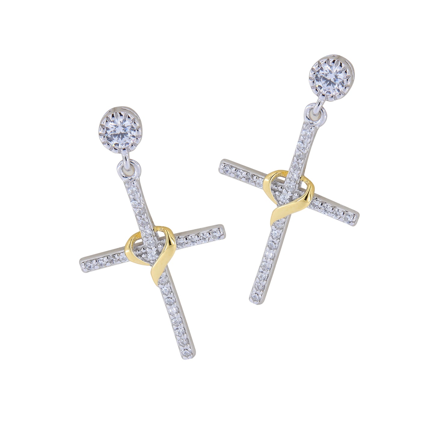 Orecchini Illumina, Croce con zirconi bianchi in argento 925