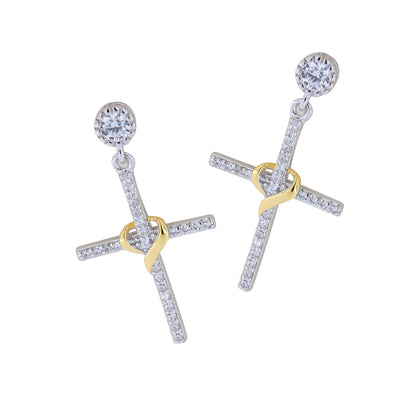 Orecchini Illumina, Croce con zirconi bianchi in argento 925