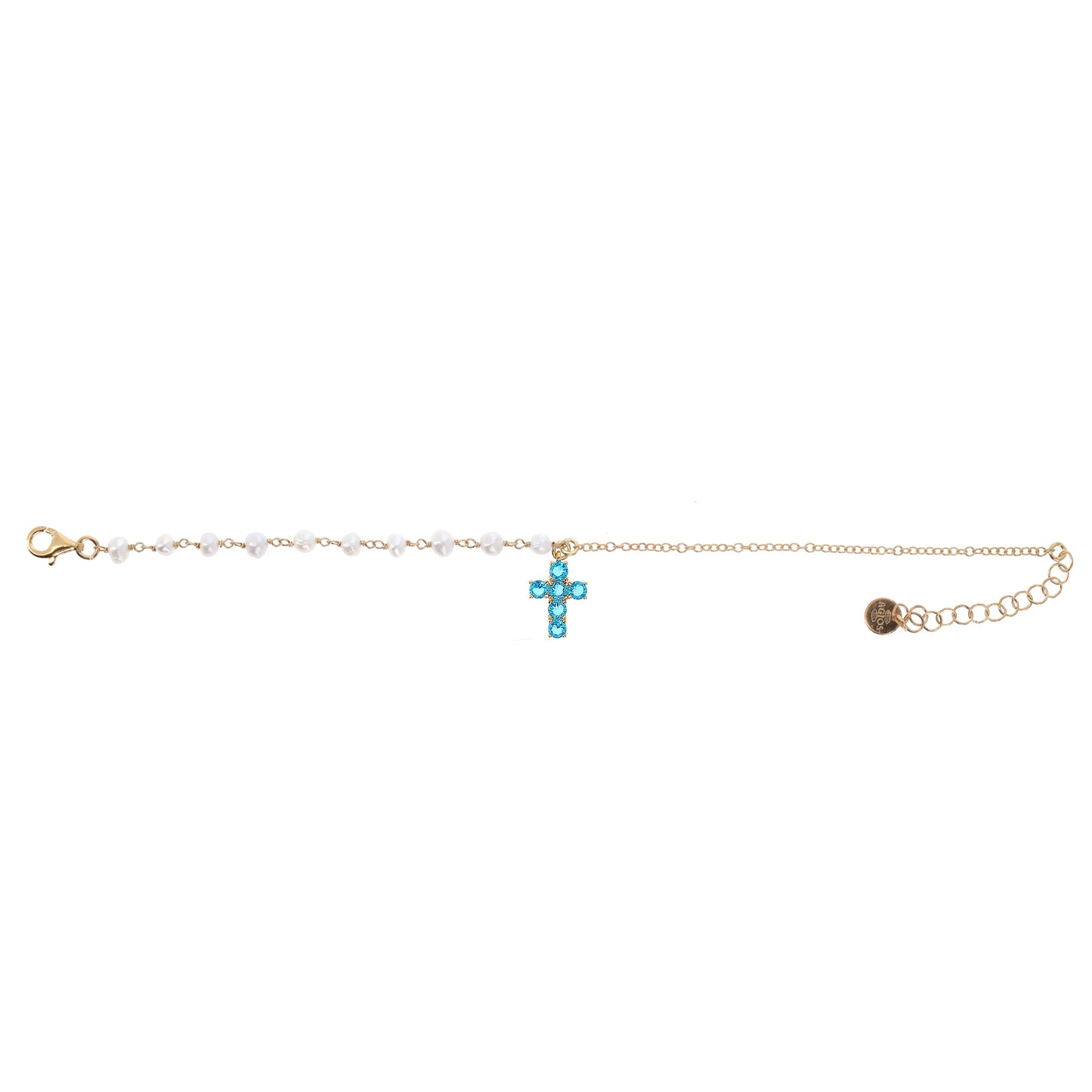Bracciale Lumae Patronus, croce con zirconi celesti in argento 925 dorato