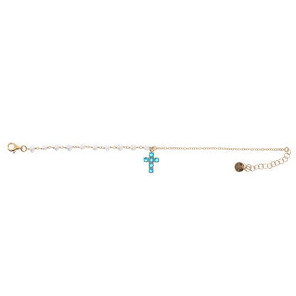 Bracciale Lumae Patronus, croce con zirconi celesti in argento 925 dorato