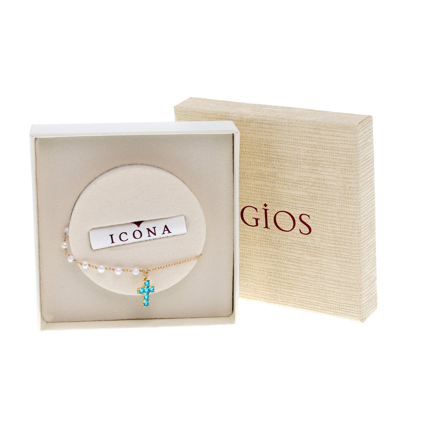 Bracciale Lumae Patronus, croce con zirconi celesti in argento 925 dorato