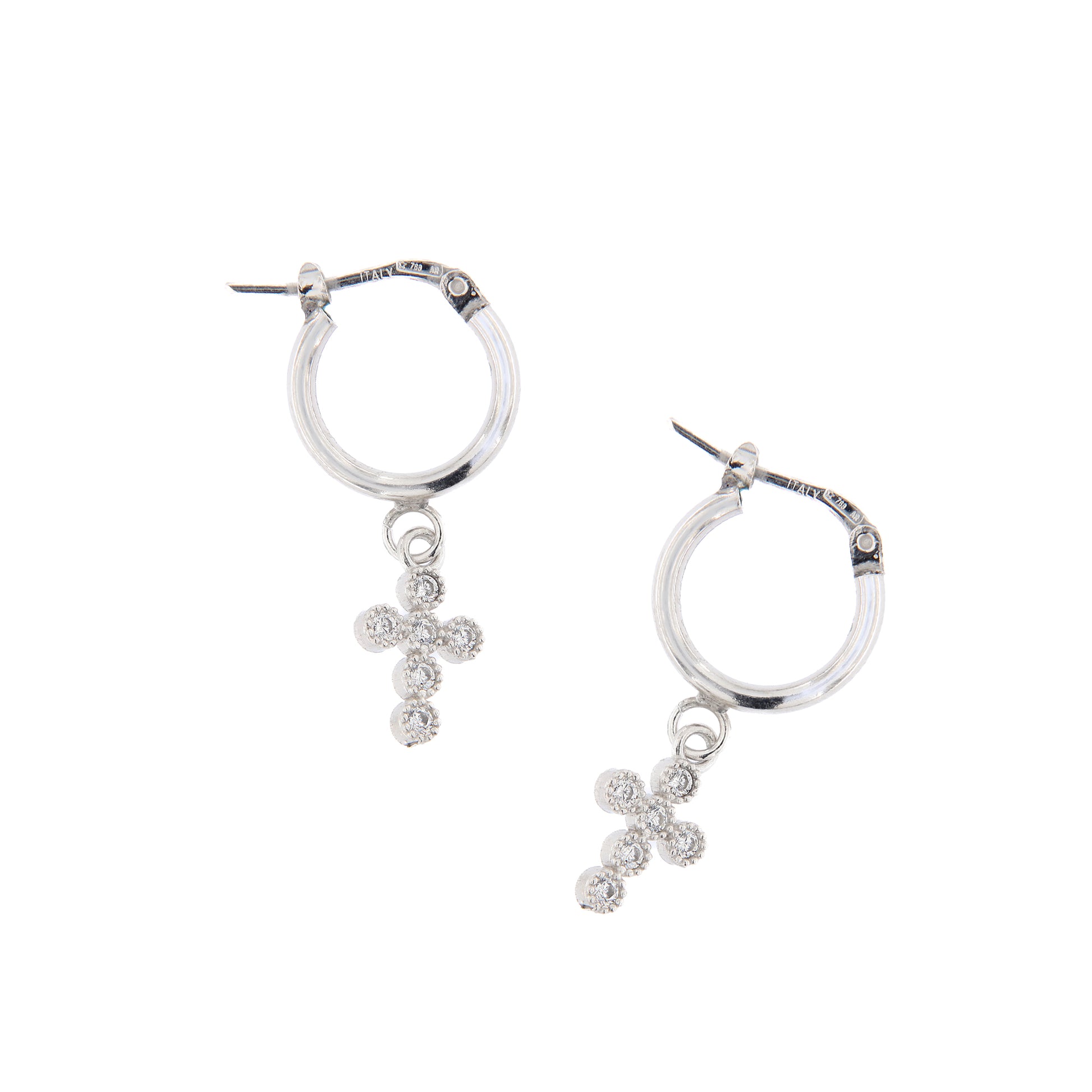 Orecchini Crucis a cerchio, croce con zirconi, argento 925