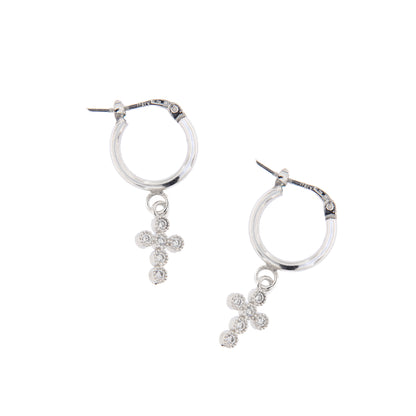 Orecchini Crucis a cerchio, croce con zirconi, argento 925