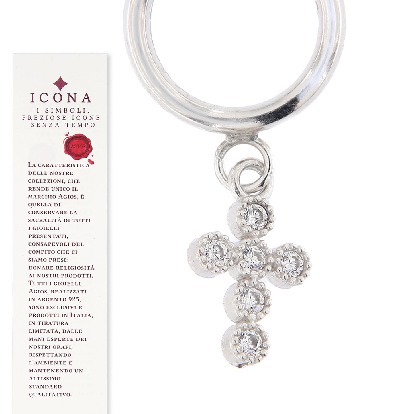 Orecchini Crucis a cerchio, croce con zirconi, argento 925