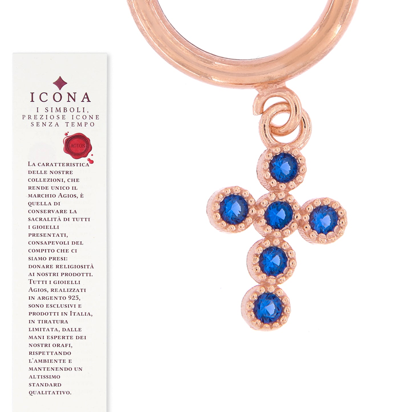 Orecchini Crucis a cerchio, croce con zirconi, argento 925